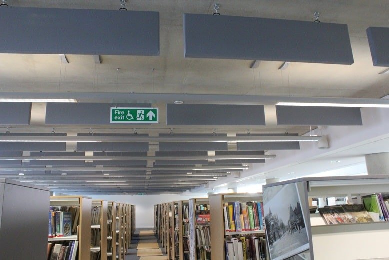 Acoustic fabric covered baffles